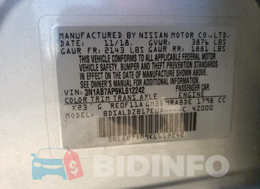 3N1AB7AP9KL612242 Photo# 12