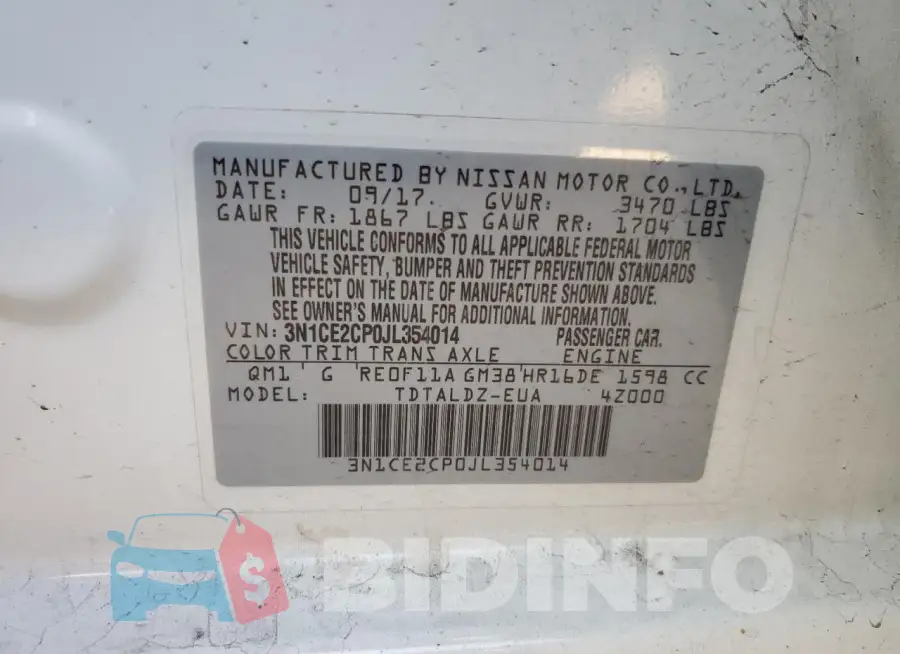 3N1CE2CP0JL354014 Photo# 12