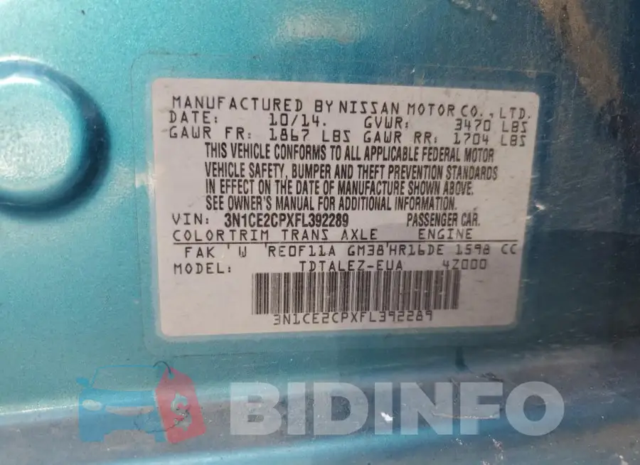 3N1CE2CPXFL392289 Photo# 13