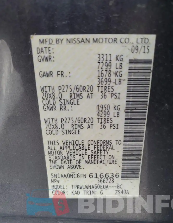 5N1AA0NC6FN616636 Photo# 13