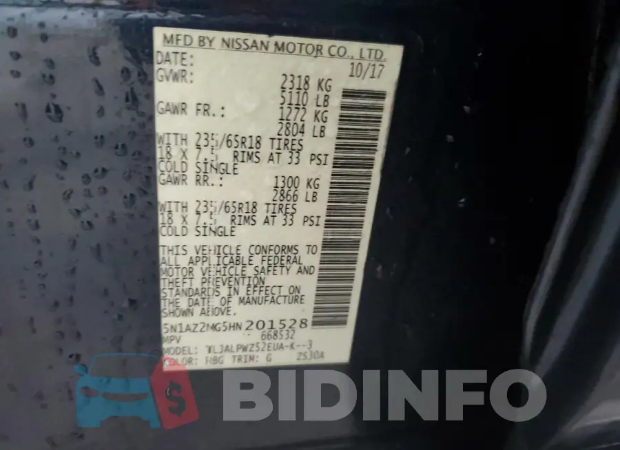 5N1AZ2MG5HN201528 Photo# 14