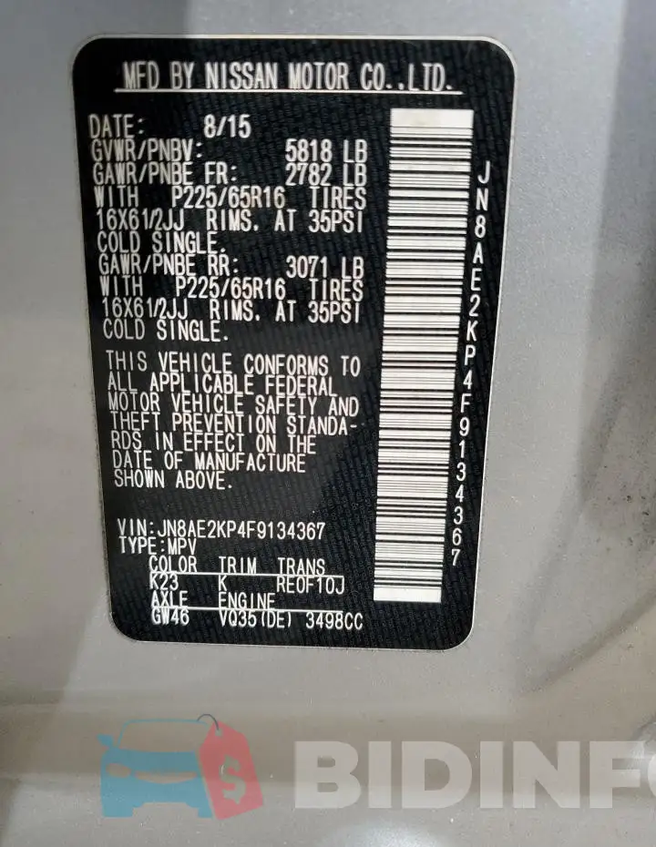 JN8AE2KP4F9134367 Photo# 13