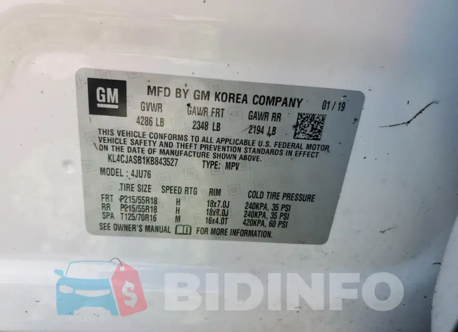 KL4CJASB1KB843527 Photo# 14