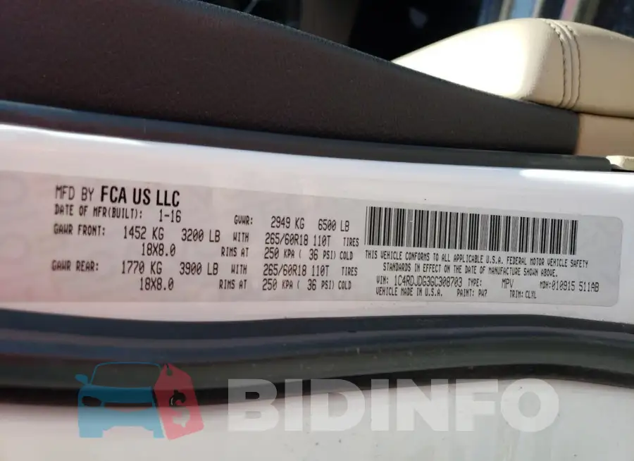 1C4RDJDG3GC308703 Photo# 13