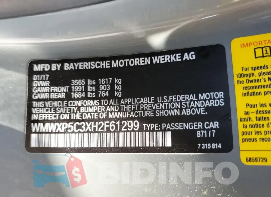 WMWXP5C3XH2F61299 Photo# 12