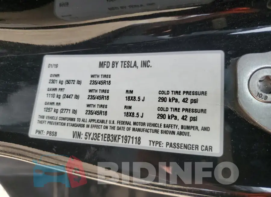 5YJ3E1EB3KF197118 Photo# 13