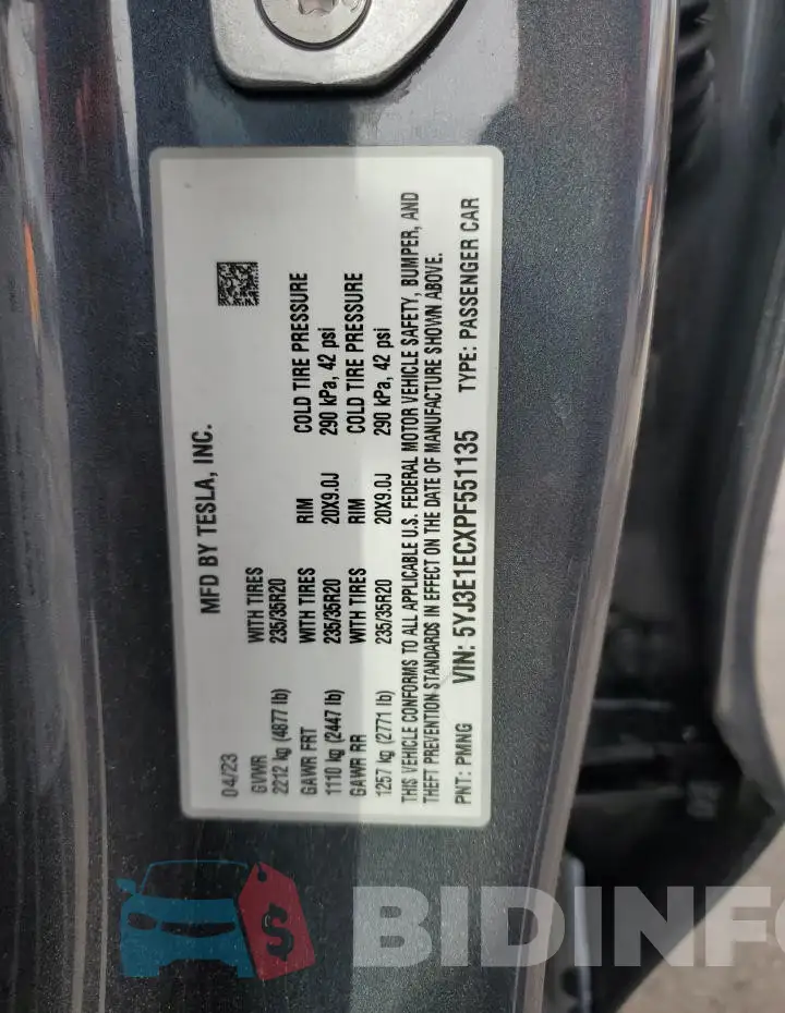 5YJ3E1ECXPF551135 Photo# 12