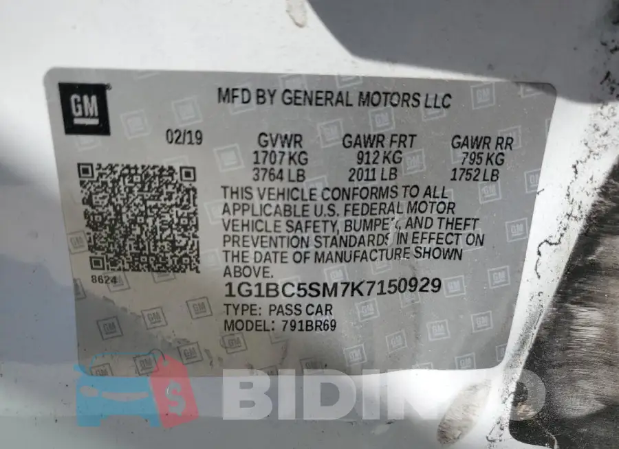 1G1BC5SM7K7150929 Photo# 12