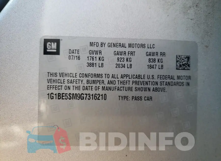 1G1BE5SM9G7316210 Photo# 12