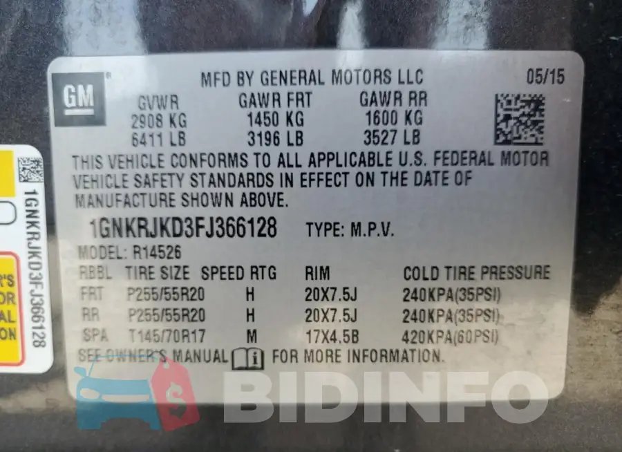 1GNKRJKD3FJ366128 Photo# 14