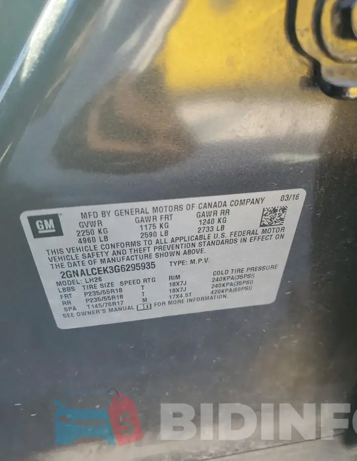 2GNALCEK3G6295935 Photo# 14