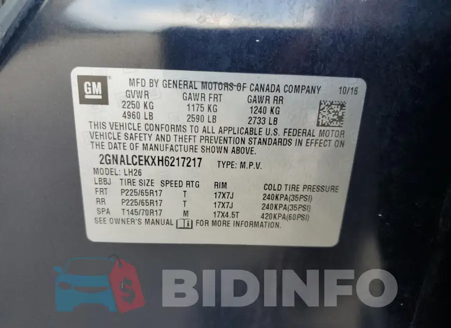 2GNALCEKXH6217217 Photo# 13