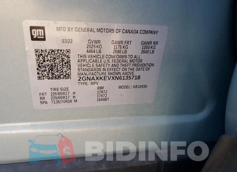 2GNAXKEVXN6135718 Photo# 14