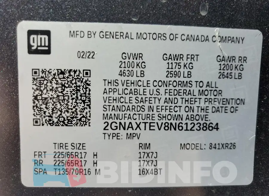 2GNAXTEV8N6123864 Photo# 14