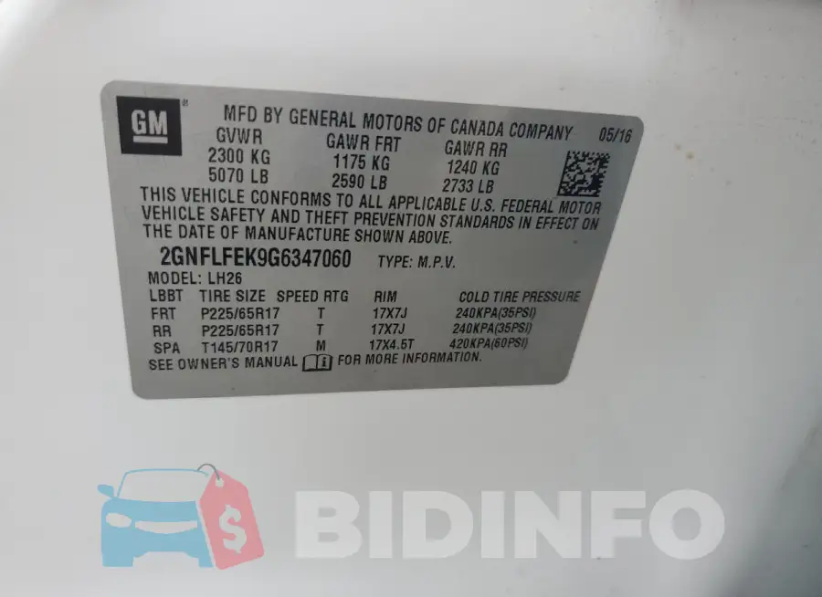 2GNFLFEK9G6347060 Photo# 13