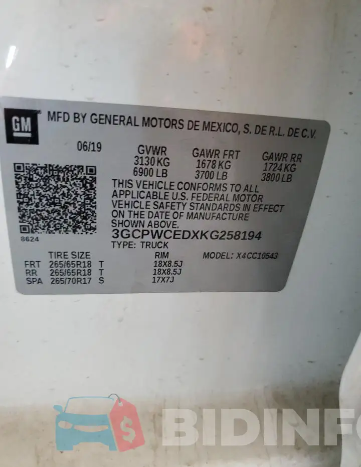 3GCPWCEDXKG258194 Photo# 12