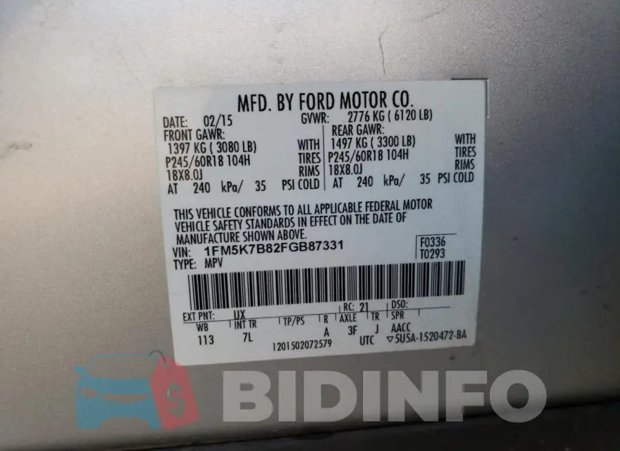 1FM5K7B82FGB87331 Photo# 14