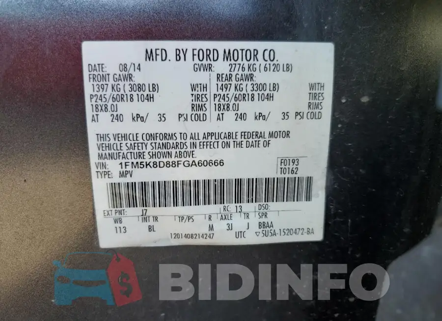 1FM5K8D88FGA60666 Photo# 14
