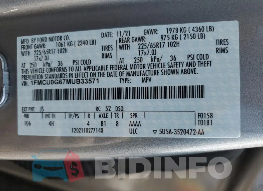 1FMCU0G67MUB33571 Photo# 13
