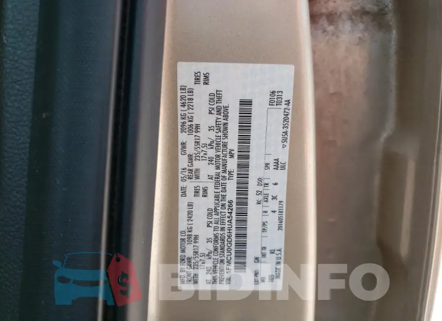 1FMCU0GD6HUA54266 Photo# 13