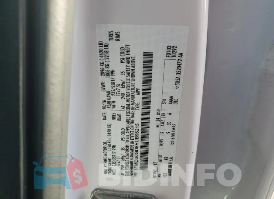 1FMCU0GD8HUB96215 Photo# 14