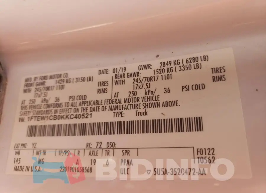 1FTEW1CB0KKC40521 Photo# 13