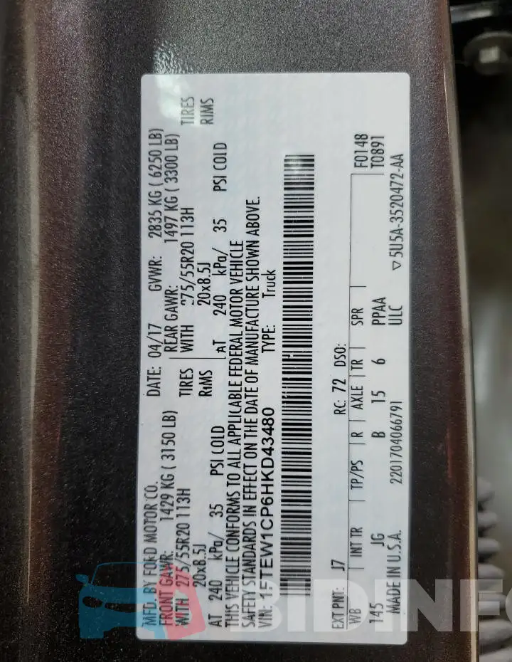 1FTEW1CP6HKD43480 Photo# 10