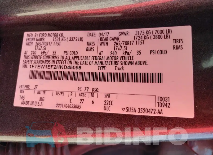 1FTEW1EF2HKD45098 Photo# 12