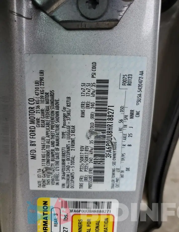 3FA6P0UU8HR188271 Photo# 12