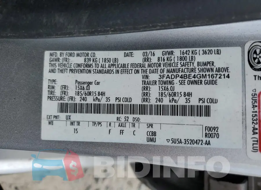 3FADP4BE4GM167214 Photo# 12