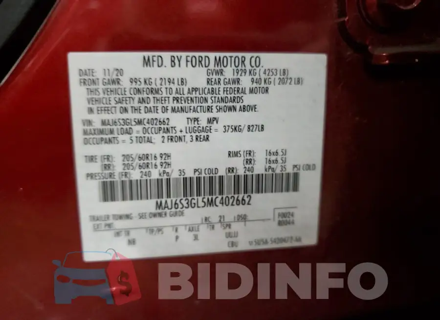 MAJ6S3GL5MC402662 Photo# 13