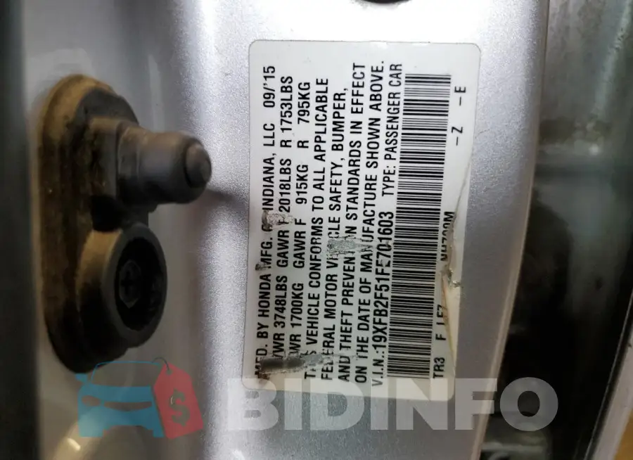 19XFB2F51FE701603 Photo# 12
