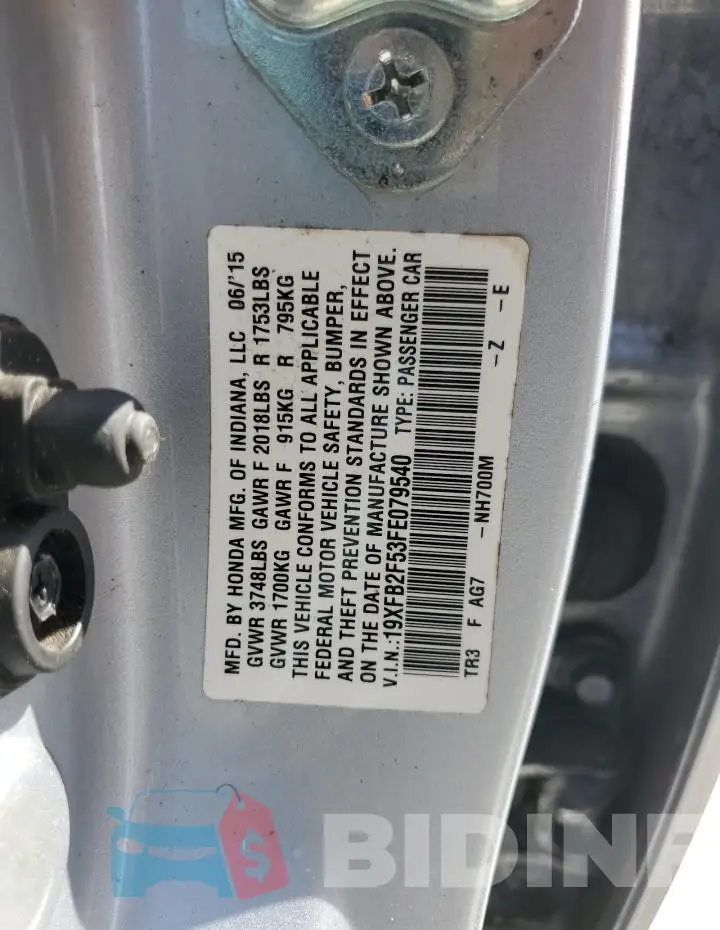 19XFB2F53FE079540 Photo# 12