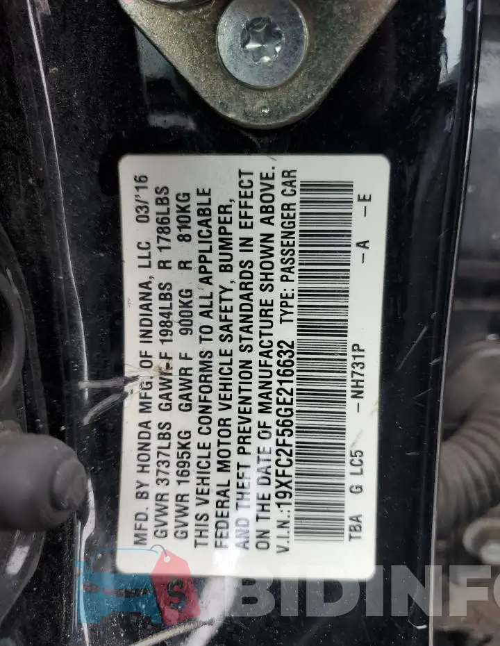 19XFC2F56GE216632 Photo# 12