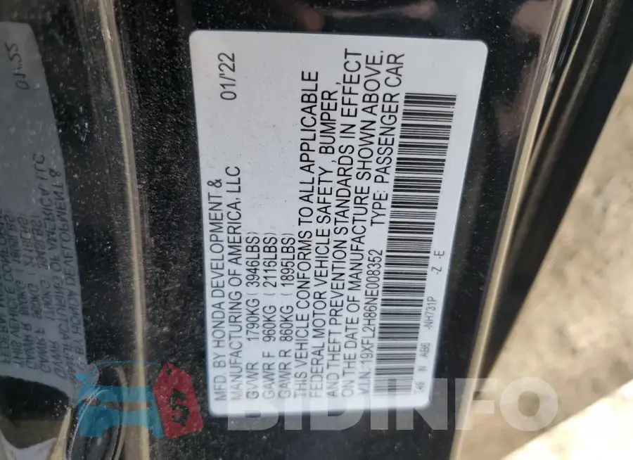 19XFL2H86NE008352 Photo# 13