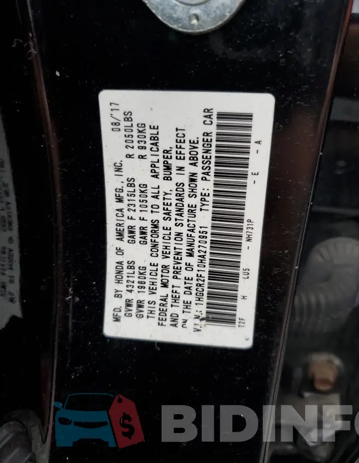 1HGCR2F10HA270951 Photo# 13