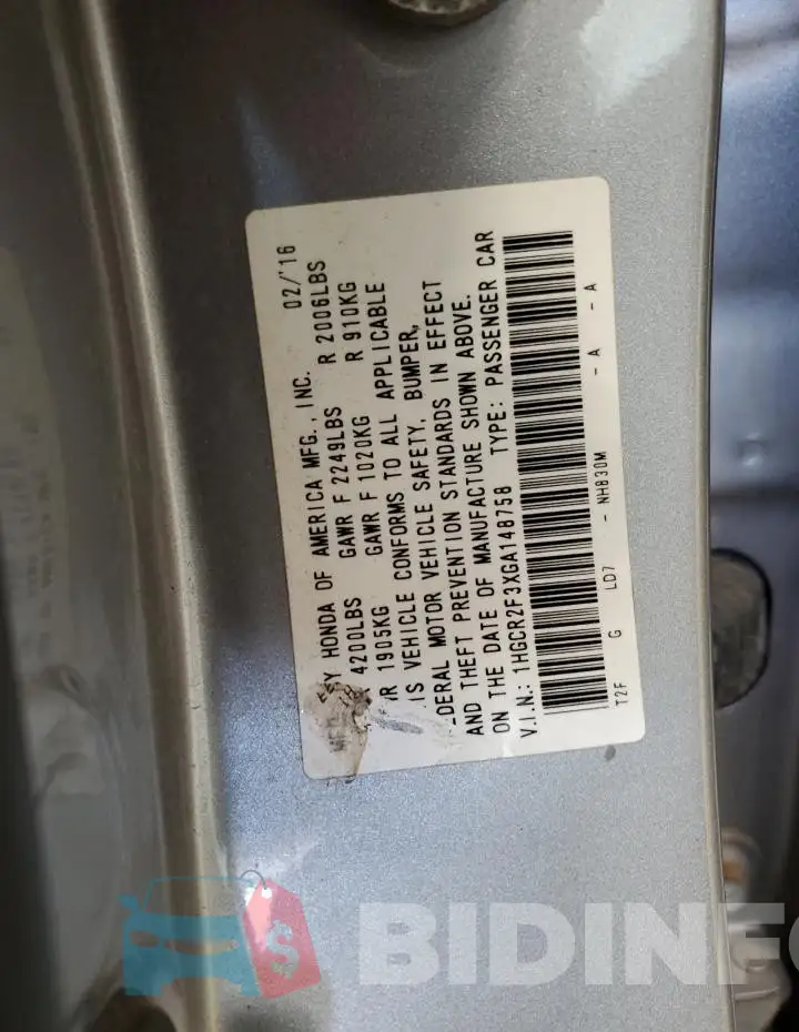 1HGCR2F3XGA148758 Photo# 13