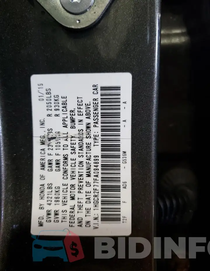 1HGCR2F77FA094899 Photo# 12