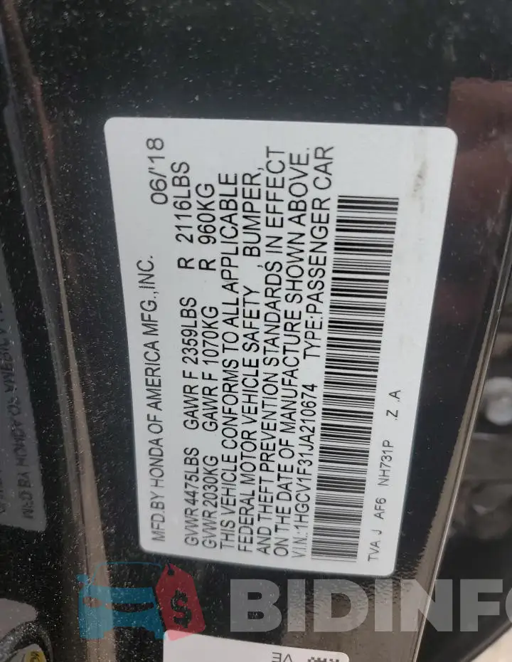 1HGCV1F31JA210674 Photo# 13