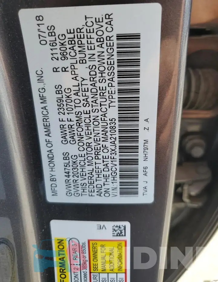 1HGCV1F3XJA210835 Photo# 12