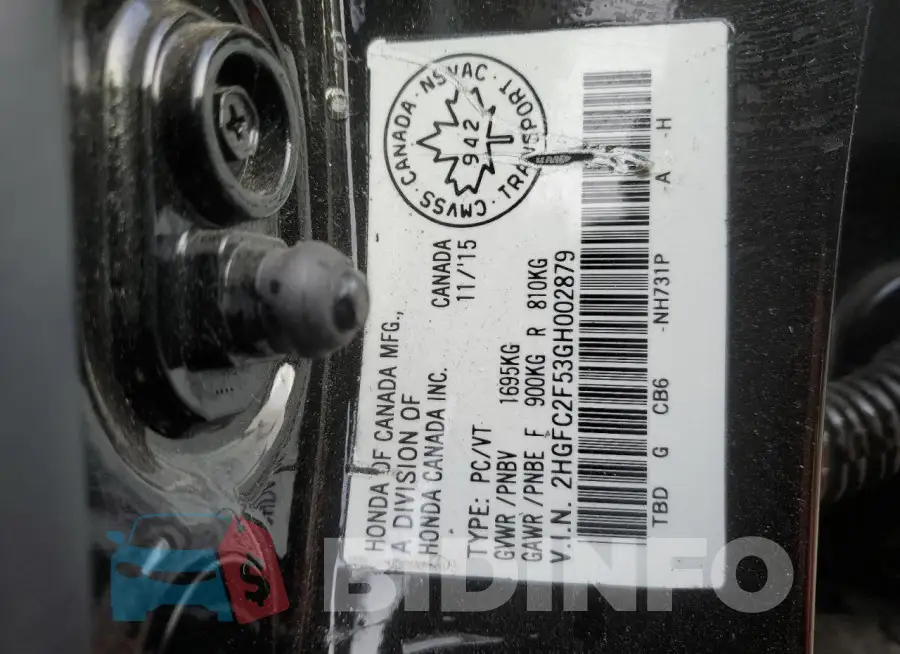 2HGFC2F53GH002879 Photo# 12