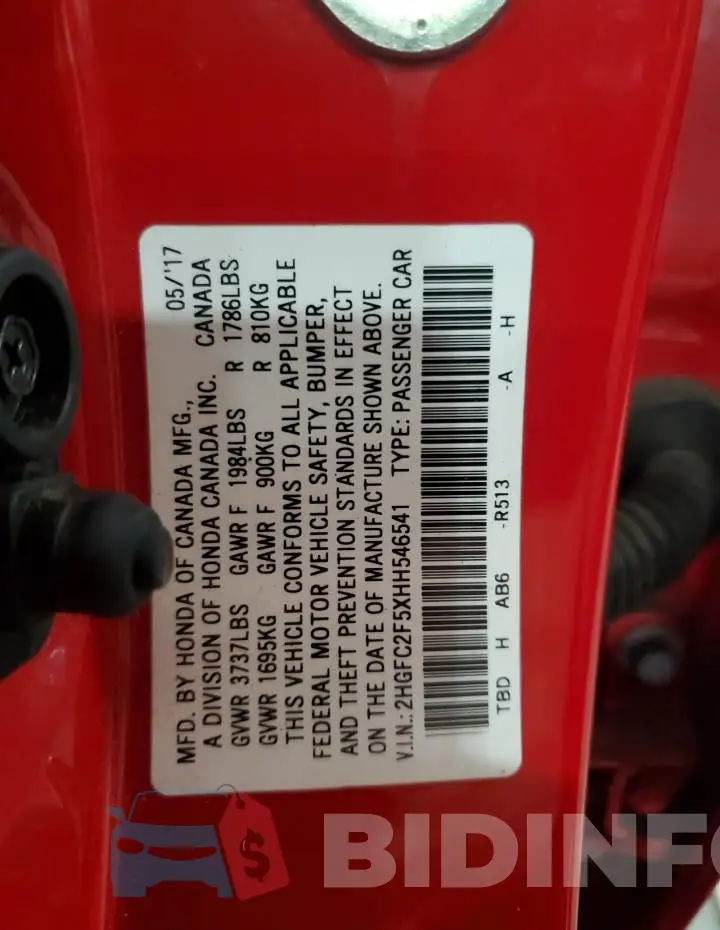2HGFC2F5XHH546541 Photo# 12