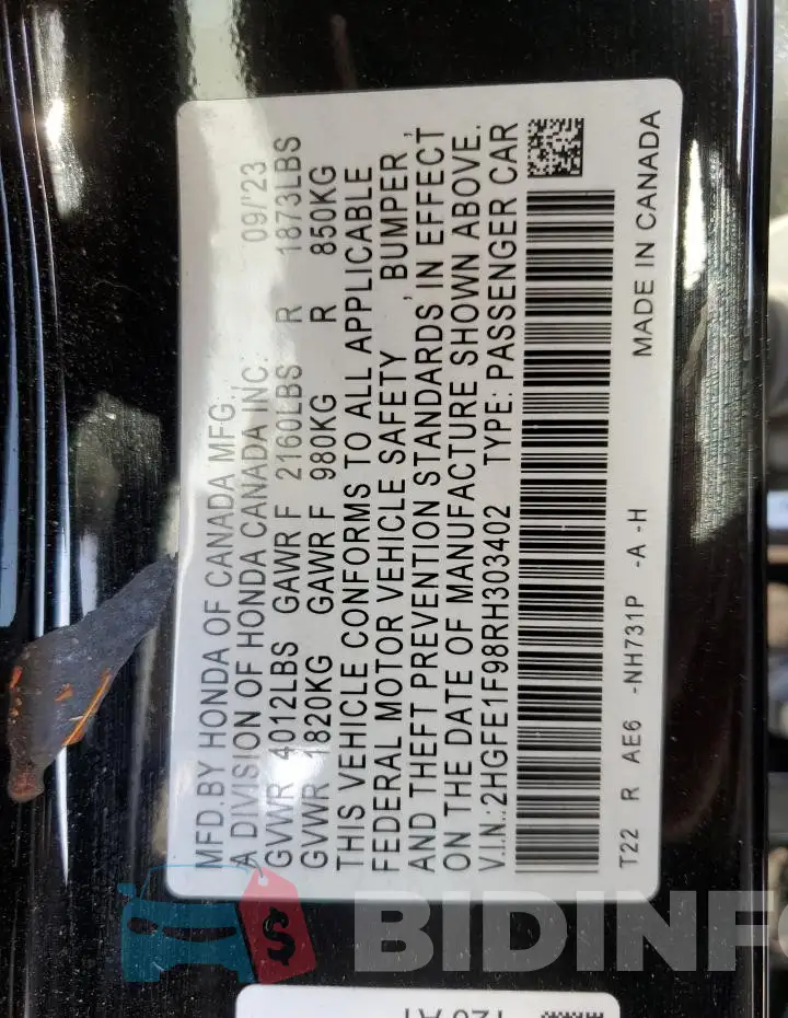 2HGFE1F98RH303402 Photo# 12
