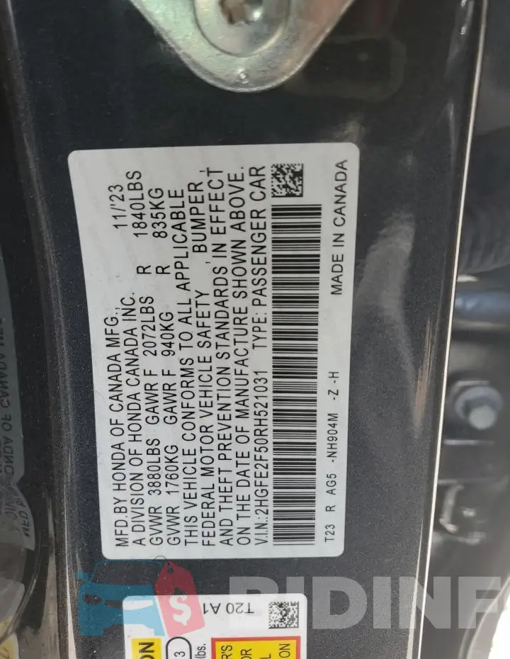 2HGFE2F50RH521031 Photo# 12