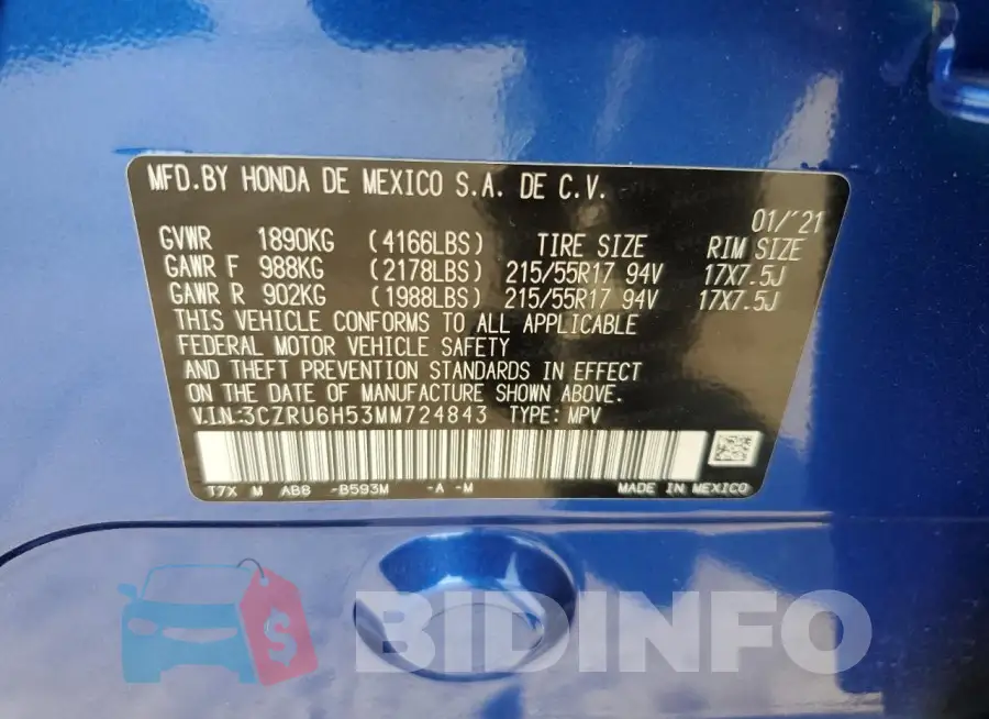 3CZRU6H53MM724843 Photo# 14