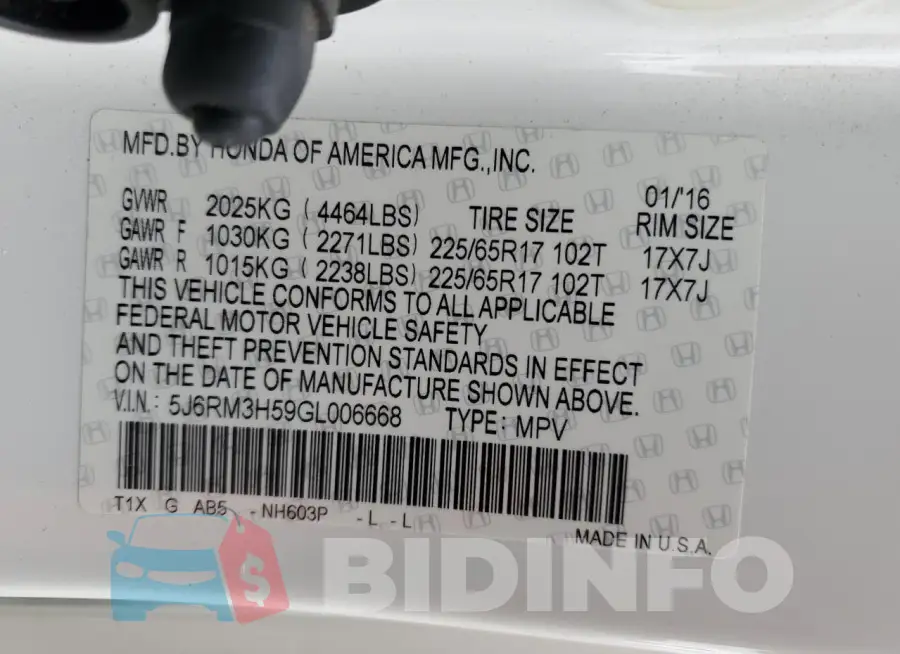 5J6RM3H59GL006668 Photo# 14
