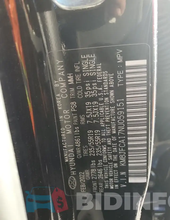 KM8JFCA17NU059151 Photo# 12