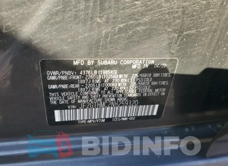 JF2GTHMC2NH259320 Photo# 12