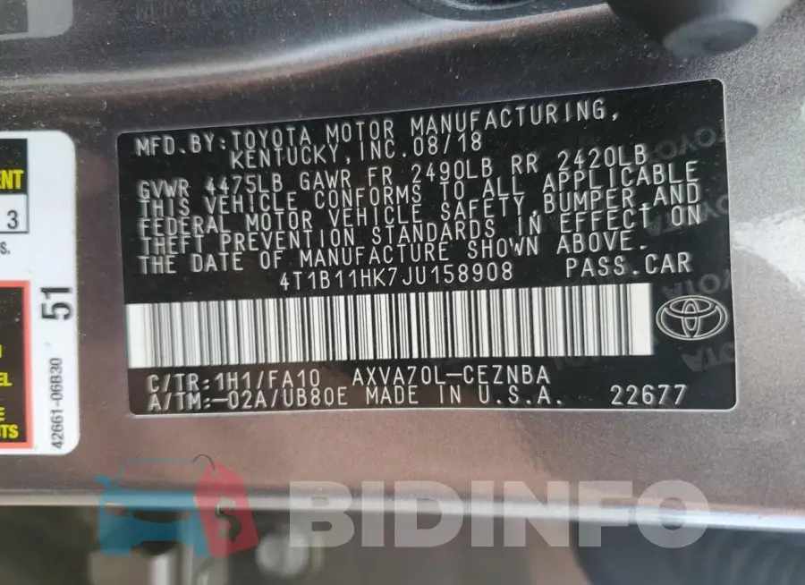 4T1B11HK7JU158908 Photo# 12