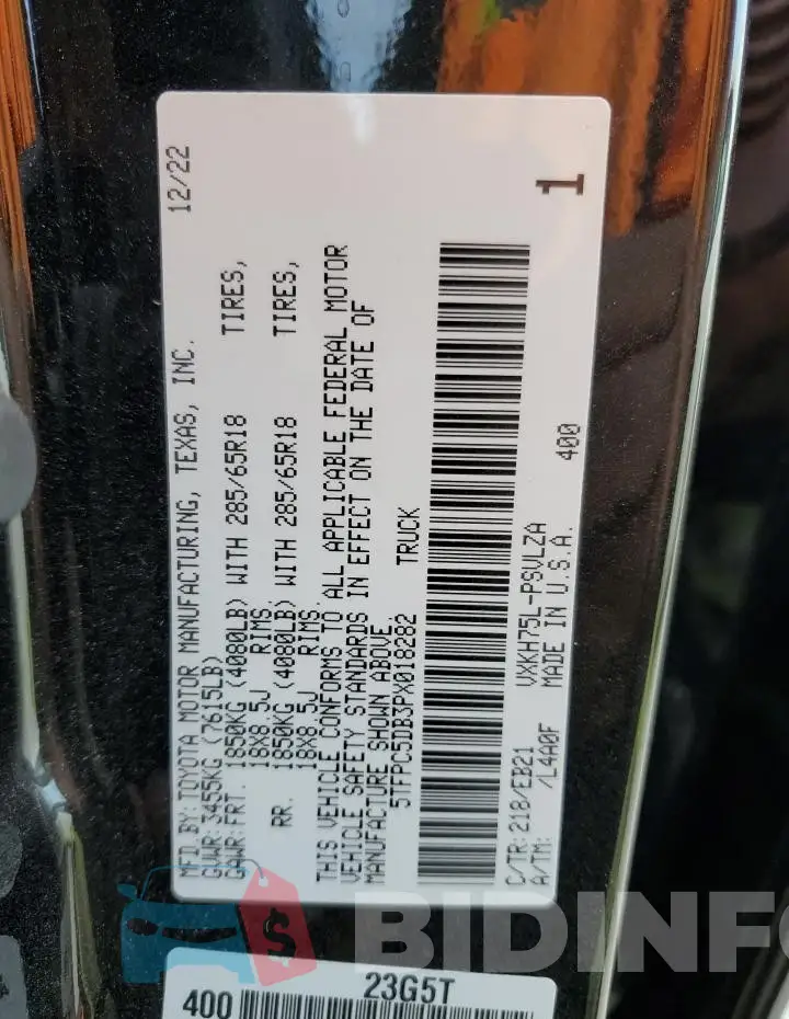 5TFPC5DB3PX018282 Photo# 12